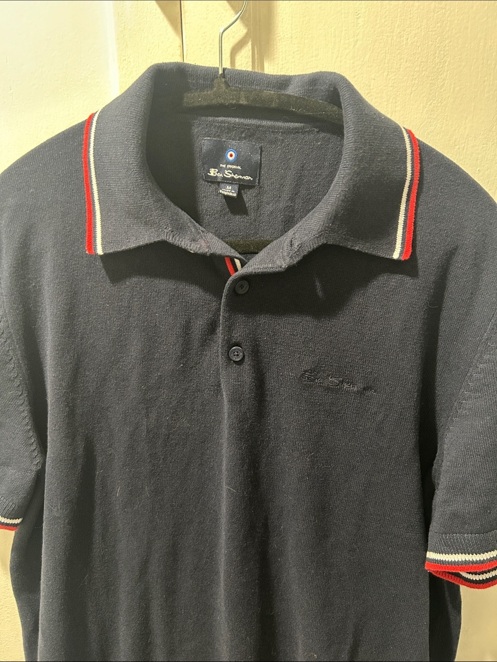 Ben Sherman Navy Polo with Red & White Stripe Trim